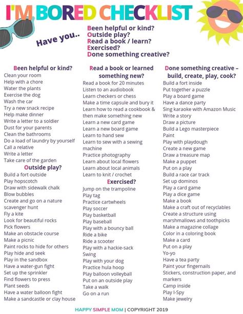 Things For Kids To Do When Bored Free Printable What To Do When