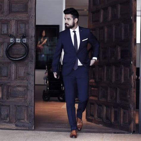 Top 60 Best Navy Blue Suit Brown Shoes Styles For Men