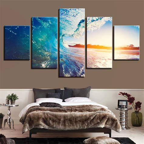 Wall Art Pictures For Living Room Decor Framework 5 Pieces Sunset Blue