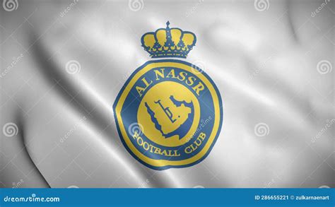 Al Nassr Football Club Logo On A Waving Flag In A Loop Animation Close