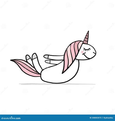 Funny Unicorn Doing Yoga Sketch For Your Design Stock Vector