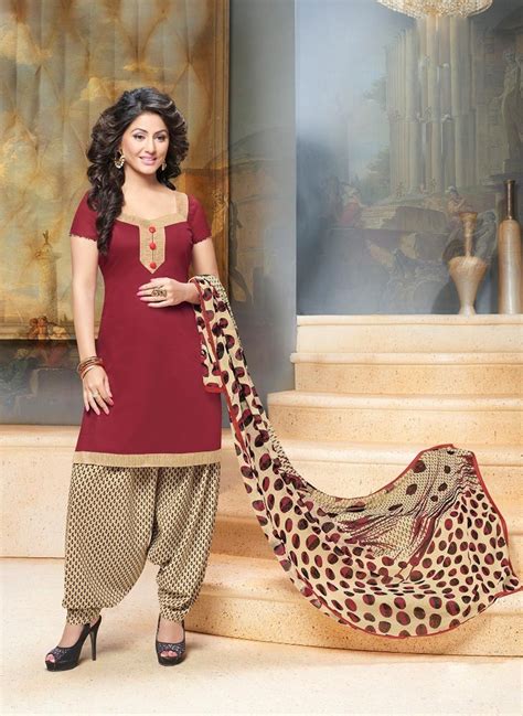 Hina Khan Maroon Cotton Punjabi Suit 64007 Chiffon Fashion Punjabi