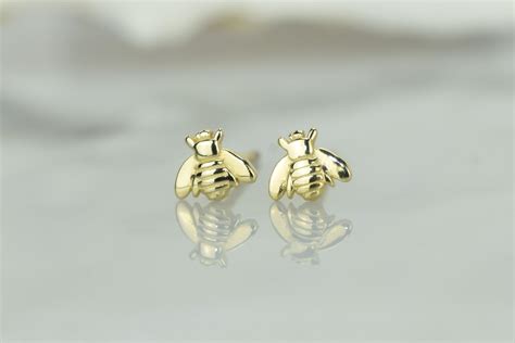 14k Solid Gold Honey Bee Earrings Bee Stud Earrings 14k Gold Etsy