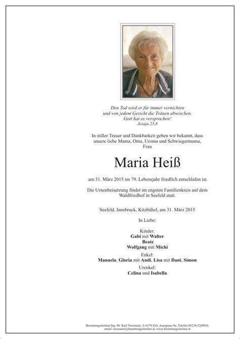 Spenden sie den angehörigen trost durch ihre anteilnahme. Gedenkseite von Maria Heiß :: Gedenkseite ...