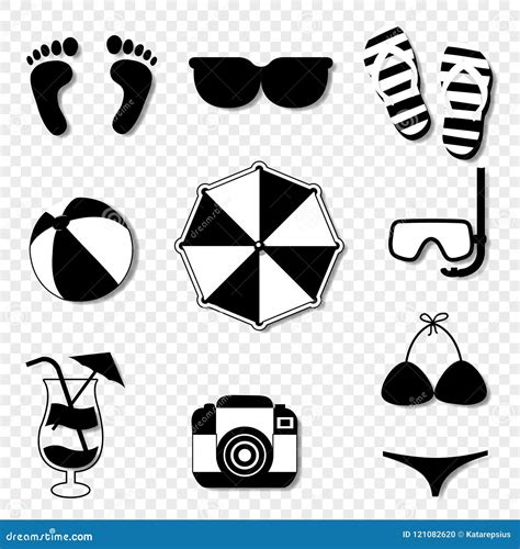 Summer Travel Beach Icon Set Isolated On Transparent Background Stock