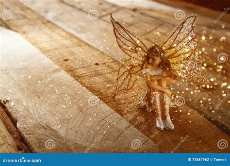 Image Of Magical Little Fairy In The Forest Vintage Filtered Stock