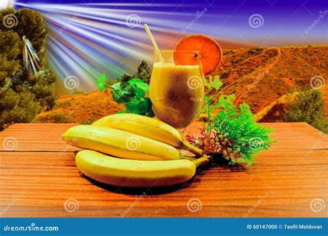 Bananas And Banana Juice Stock Photo Image Of Food Glass 60147000