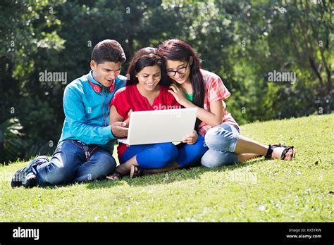 3 Indian College Friends Students Laptop Studying Education Learning