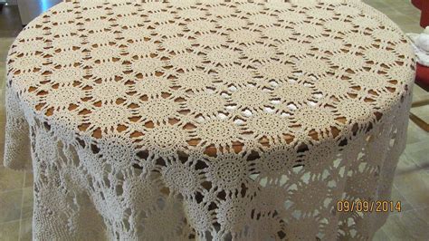 Large Vintage Crochet Tablecloth Circles Medallions Ecru Oval Shape