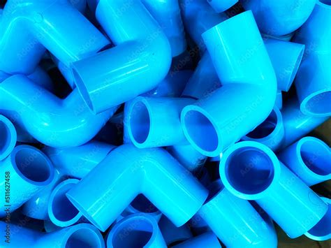 Blue Pvc Pipe Set Separate On A White Background Blue Plastic Water Pipe Pvc Accessories For