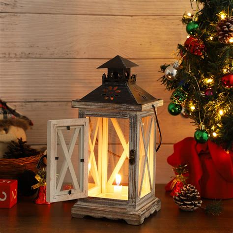 Vintage Decorative Lantern Candle Holder Wooden Rustic European Style for Table Top Mantle Wall ...