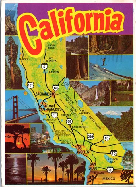 Postcard Map California Map Of Highways With Pictures United States