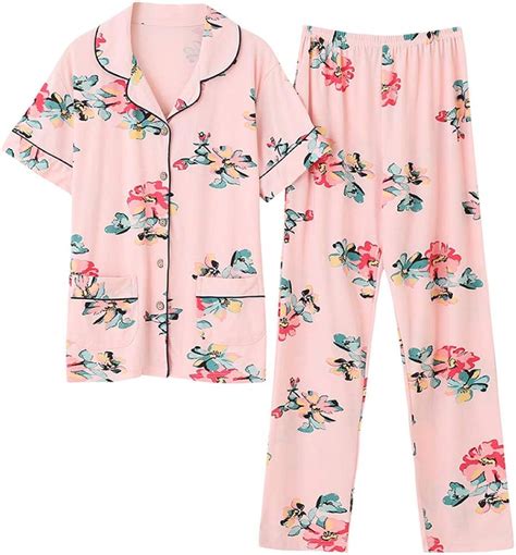 Conjunto De Pijamas De Flores De Algodón Puro De Punto De Verano Pijamas Para Mujer Ropa De