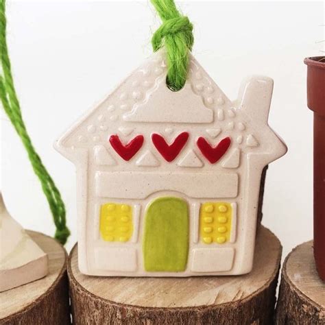 Small Ceramic House Hanging Decoration Pottery House New Home Garden