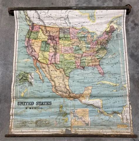 Vintage United States Wall Map School Pull Down Nystrom Decor Primitive