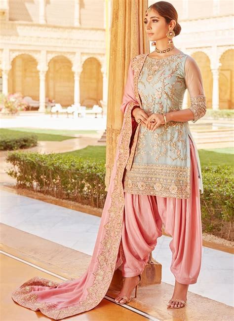 Mint And Pink Embroidered Punjabi Suit Punjabi Suits Party Wear