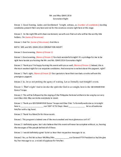 Pdf Emcee Script For Pageant Hana Gesim