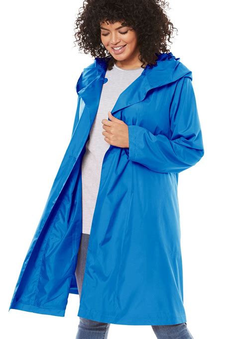 Packable Hooded Raincoat With Zip Bag Womens Plus Size Clothing