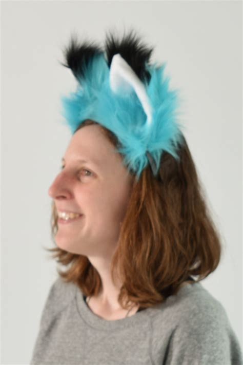 Teal Light Blue Furry Fox Tail And Ears Black Tip Luxury Etsy