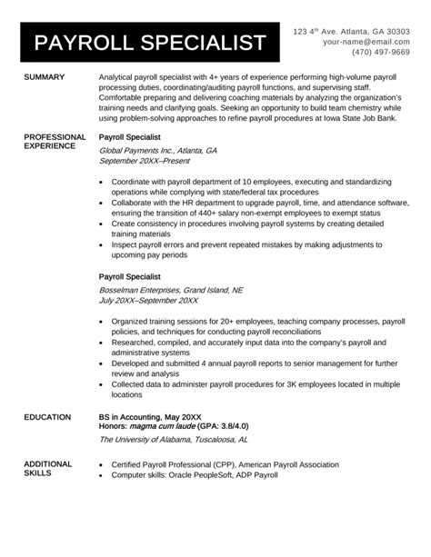 Payroll Specialist Resume Example And Expert Writing Tips