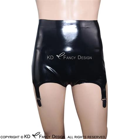 Black Sexy Latex Panties With Garters Rubber Briefs Shorts Underpants