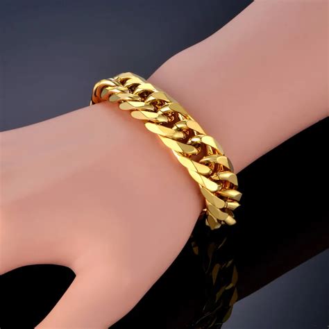 cuban link bracelet for men jewelry punk gold color heavy big chain link men stainless steel