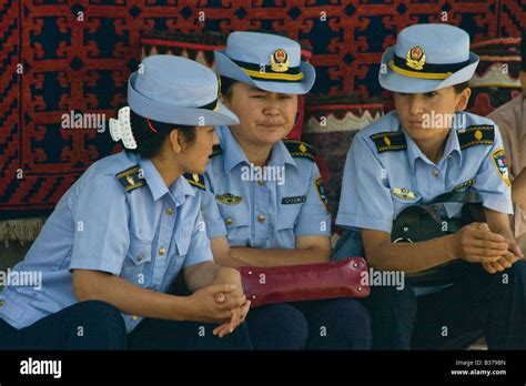 Chinese Police Women In Kashgar In Xinjiang Province China Stock Photo