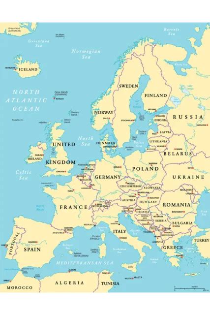 Political Map Of Europe Cool Wall Decor Art Print Poster 12x18 £1036