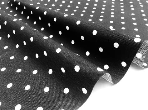 Black Polka Dot Fabric White Spots Dots Polycotton Material Classic