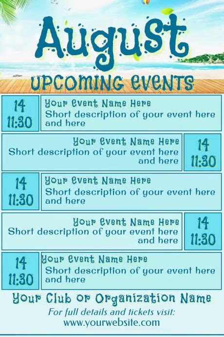 August Upcoming Events Calendar Postermywall