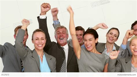 Business People Cheering In Front Of Camera Stock Video Footage 8127613