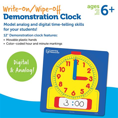 Learning Resources Write And Wipe Demonstration Clock 1 Piece Ages 6