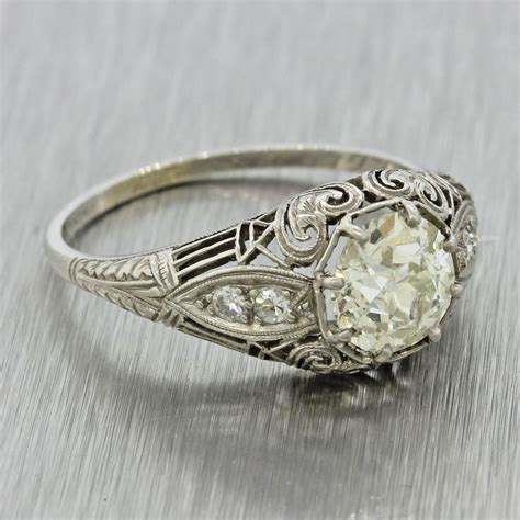 Antique Art Deco Filigree 1920s Platinum 137ct Diamond Engagement Ring