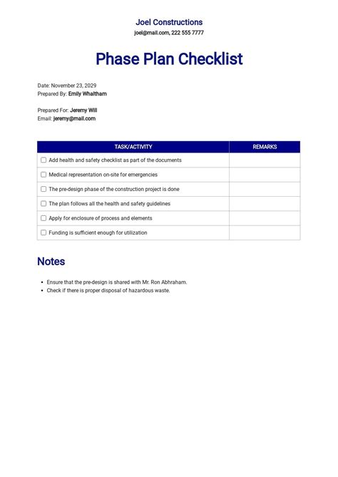 Free Construction Phase Plan Template In Microsoft Word Doc