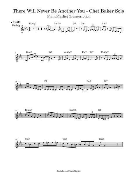 There Will Never Be Another You Chet Baker Solo Transcription Sheet Music For Piano Solo