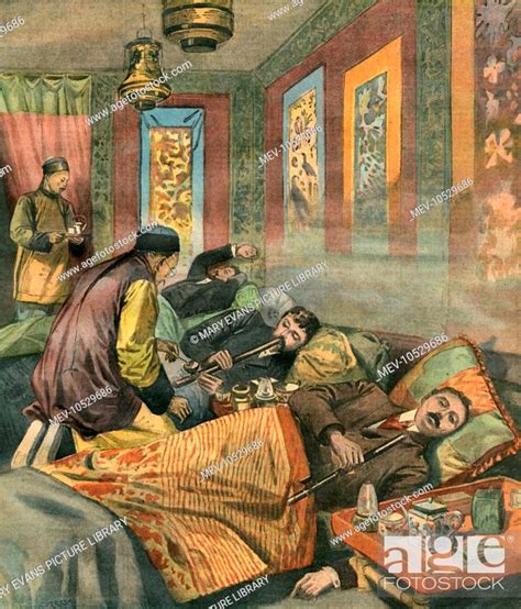 Men Smoking In A Chinese Opium Den In Toulon France Stock Photo