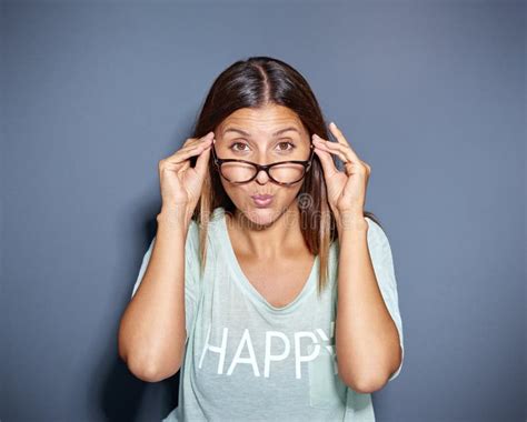 Young Woman Looking Over Top Her Glasses Stock Photos Free And Royalty