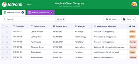 Medical Chart Template Jotform Tables