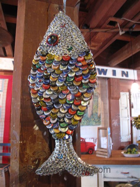 Recycled Bottle Cap And Pull Tab Fish Bottle Top Crafts Bottle Cap