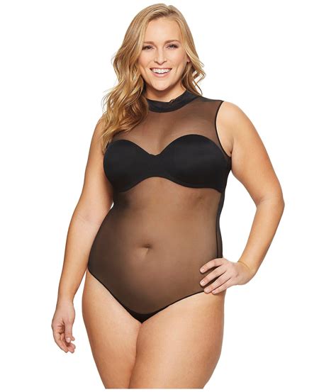 Spanx Plus Size Mock Neck Bodysuit In Black Save Lyst Free Hot Nude Porn Pic Gallery