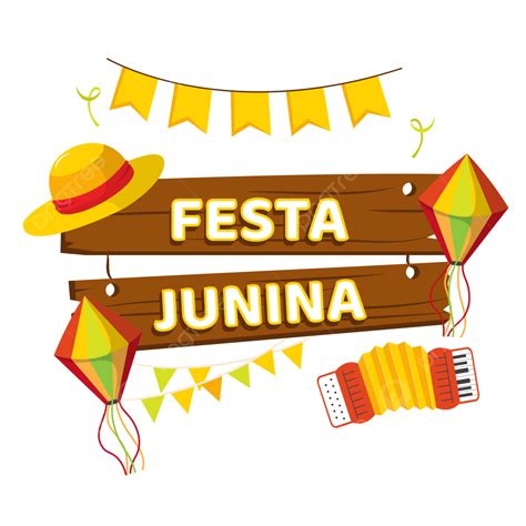 รูปภาพประกอบ Festa Junina พร้อมหมวกธงปาร์ตี้และโคมไฟกระดาษ Vector