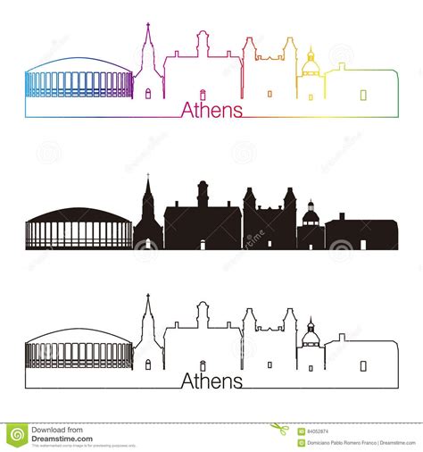 Athens Skyline Linear Style With Rainbow Stock Vector Illustration Of