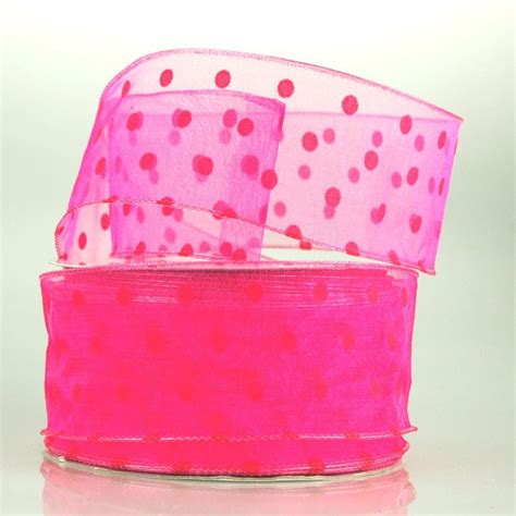 Organza Polka Dots Wired Ribbon 50 Yard 2 Inch Hot Pink Learn More By Visiting The Image
