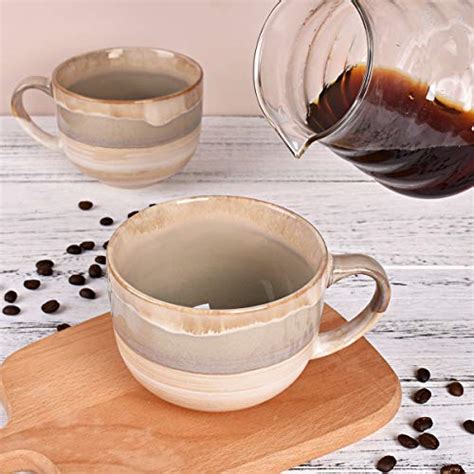 Bosmarlin Large Ceramic Coffee Mug Set Of 2 Stoneware Jumbo Latte Mugs