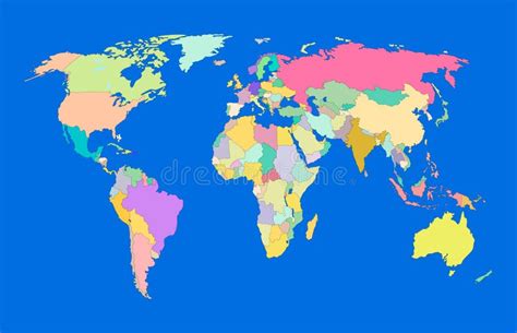 Mapa Del Mundo Colorido Del Vector Mapa Político En El Fondo Azul Del