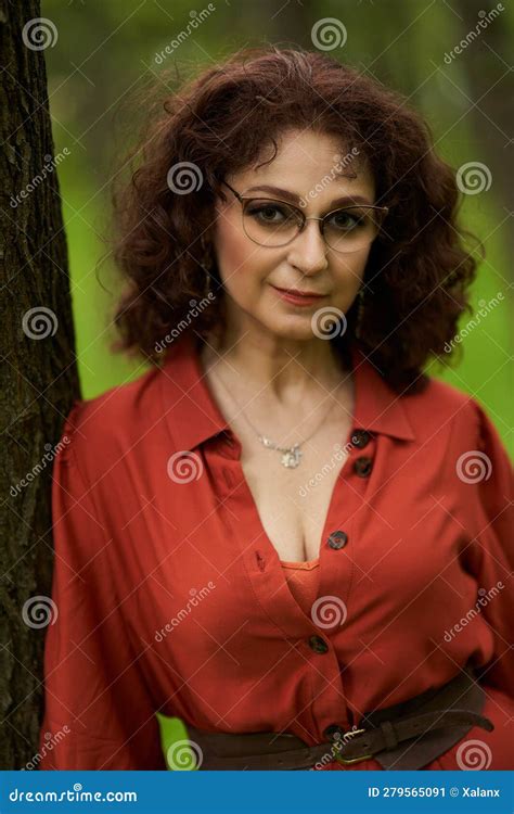 Candid Of A Mature Curly Hair Redhead Woman Stock Image Image Of