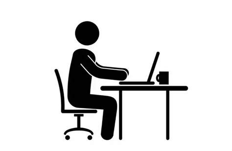 A Stick Figure Sitting At A Table Working On His Laptop With A Coffee