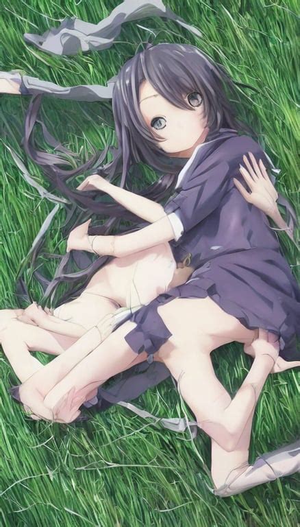 Prompthunt Two Cute Anime Character Lying In A Grass Bed Huggig Realistic Face Detailed Face