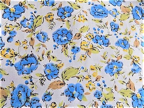 vintage cotton blue floral fabric etsy