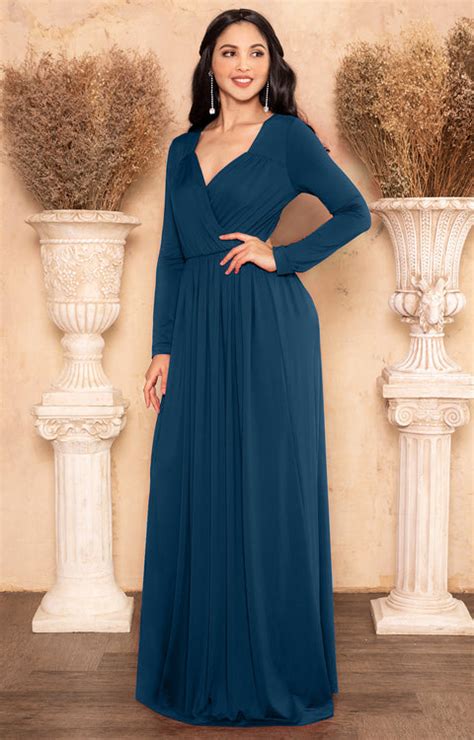 Skylar Long Sleeve Empire Waist Modest Fall Flowy Maxi Dress Gown Gcgme